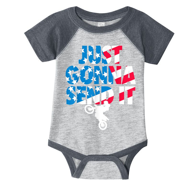 Just Gonna Send It American Flag Dirt Bike Motocross Infant Baby Jersey Bodysuit