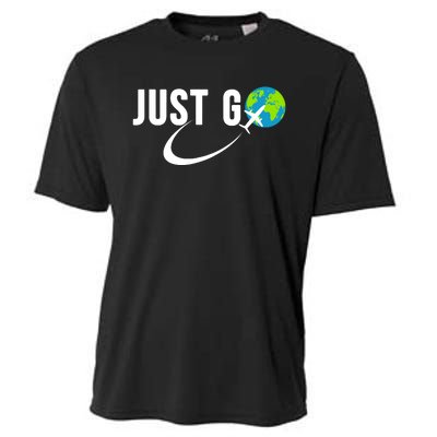 Just Go Travel Addict Globe Airplane World Solo Traveler Cooling Performance Crew T-Shirt