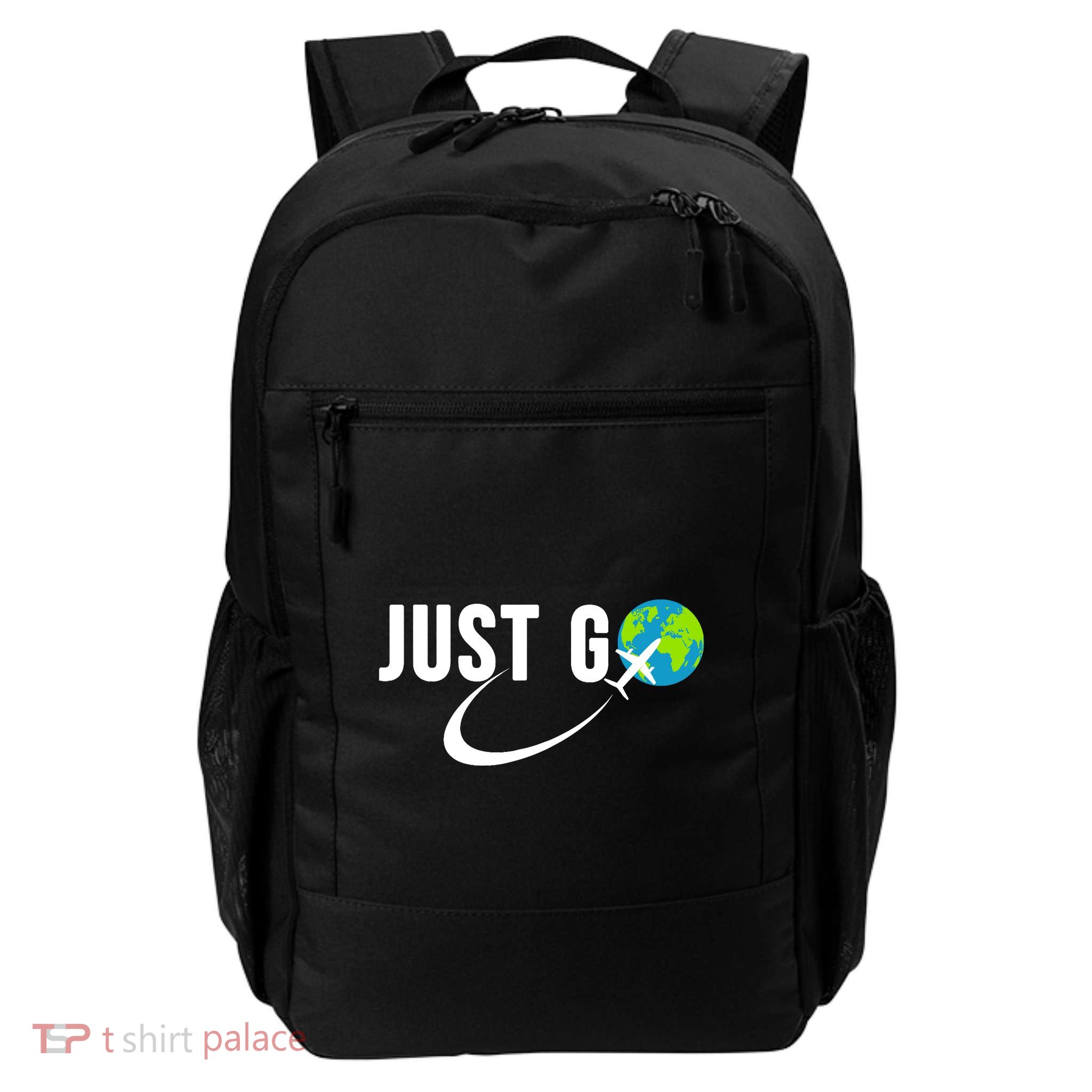 Just Go Travel Addict Globe Airplane World Solo Traveler Daily Commute Backpack