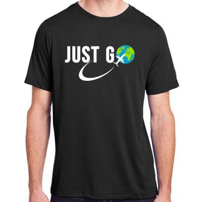 Just Go Travel Addict Globe Airplane World Solo Traveler Adult ChromaSoft Performance T-Shirt