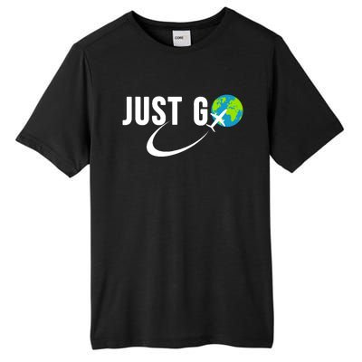 Just Go Travel Addict Globe Airplane World Solo Traveler Tall Fusion ChromaSoft Performance T-Shirt