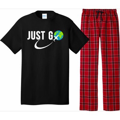 Just Go Travel Addict Globe Airplane World Solo Traveler Pajama Set