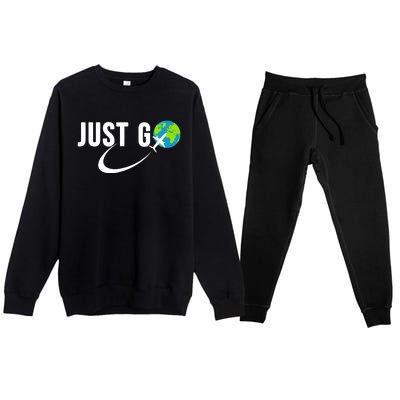 Just Go Travel Addict Globe Airplane World Solo Traveler Premium Crewneck Sweatsuit Set