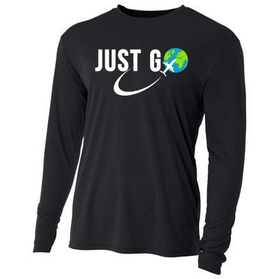 Just Go Travel Addict Globe Airplane World Solo Traveler Cooling Performance Long Sleeve Crew