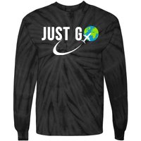 Just Go Travel Addict Globe Airplane World Solo Traveler Tie-Dye Long Sleeve Shirt