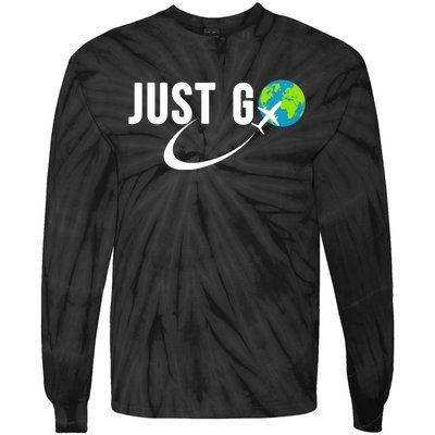 Just Go Travel Addict Globe Airplane World Solo Traveler Tie-Dye Long Sleeve Shirt