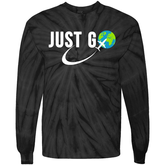 Just Go Travel Addict Globe Airplane World Solo Traveler Tie-Dye Long Sleeve Shirt