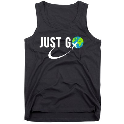 Just Go Travel Addict Globe Airplane World Solo Traveler Tank Top