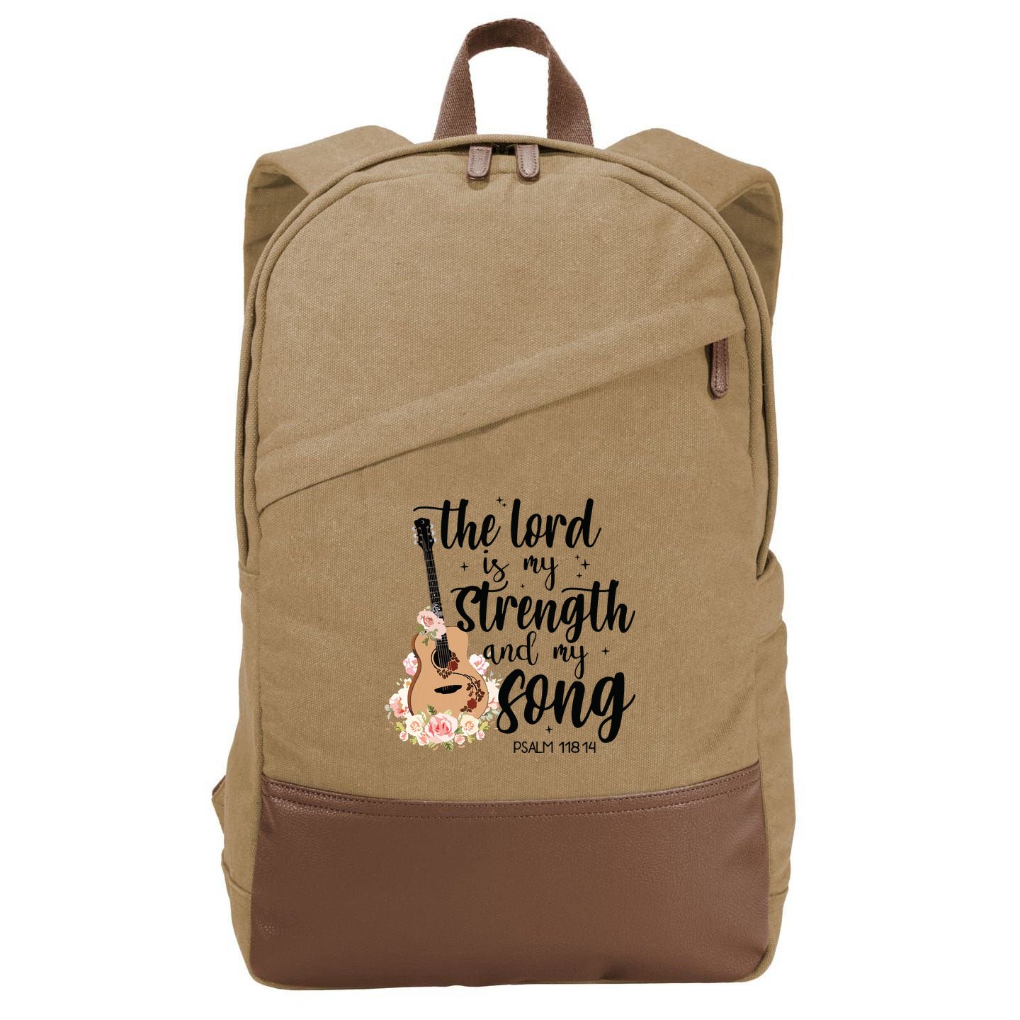 Jesus Guitar The Lord Is My Strength My Song Cotton Canvas Backpack