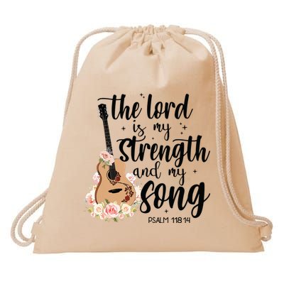 Jesus Guitar The Lord Is My Strength My Song Drawstring Bag