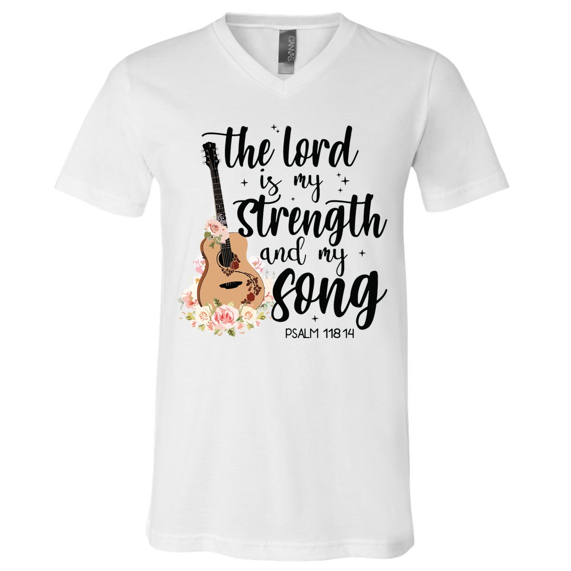 Jesus Guitar The Lord Is My Strength My Song V-Neck T-Shirt