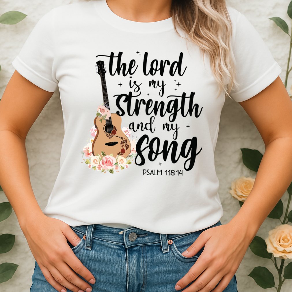 Jesus Guitar The Lord Is My Strength My Song Womens T-Shirt