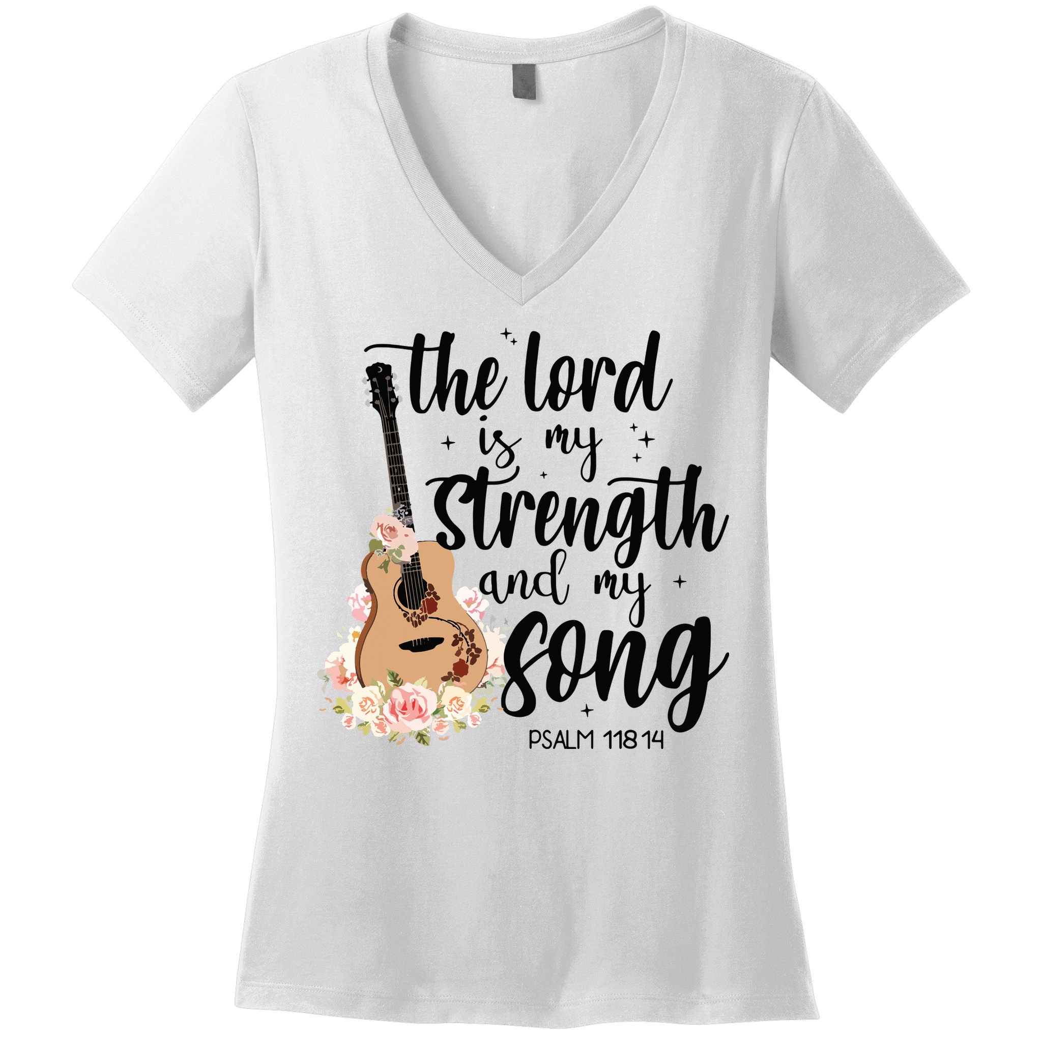 Jesus Guitar The Lord Is My Strength My Song Women's V-Neck T-Shirt