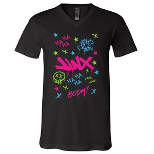 Jinx Graffiti Vibrant Punk Style V-Neck T-Shirt