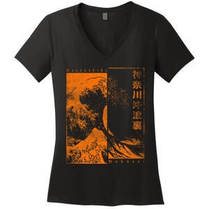 Japanese Great Wave Off Kanagawa Katsushika Hokusai Women's V-Neck T-Shirt