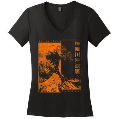 Japanese Great Wave Off Kanagawa Katsushika Hokusai Women's V-Neck T-Shirt