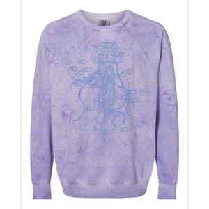 Jellyfish Graphic With Fishes In Sea Colorblast Crewneck Sweatshirt