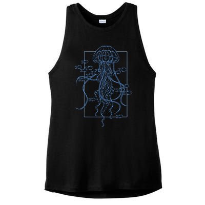 Jellyfish Graphic With Fishes In Sea Ladies PosiCharge Tri-Blend Wicking Tank