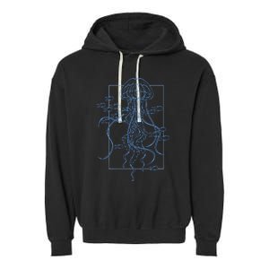 Jellyfish Graphic With Fishes In Sea Garment-Dyed Fleece Hoodie