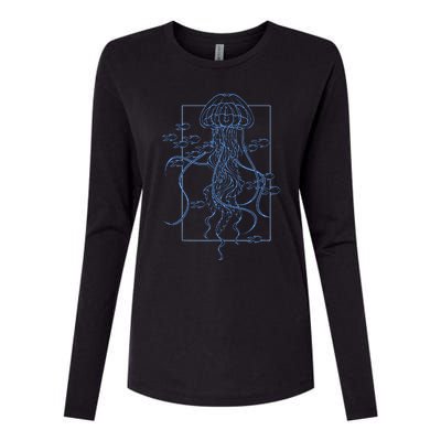 Jellyfish Graphic With Fishes In Sea Womens Cotton Relaxed Long Sleeve T-Shirt