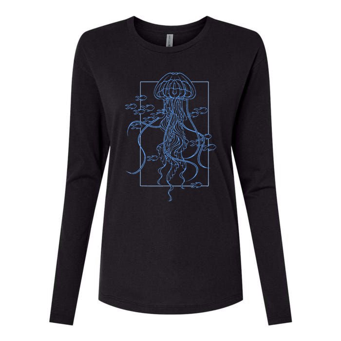 Jellyfish Graphic With Fishes In Sea Womens Cotton Relaxed Long Sleeve T-Shirt