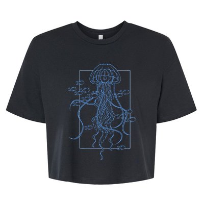 Jellyfish Graphic With Fishes In Sea Bella+Canvas Jersey Crop Tee