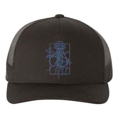 Jellyfish Graphic With Fishes In Sea Yupoong Adult 5-Panel Trucker Hat