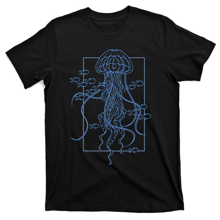 Jellyfish Graphic With Fishes In Sea T-Shirt