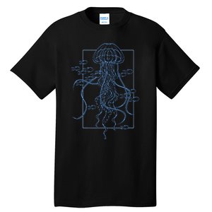 Jellyfish Graphic With Fishes In Sea Tall T-Shirt