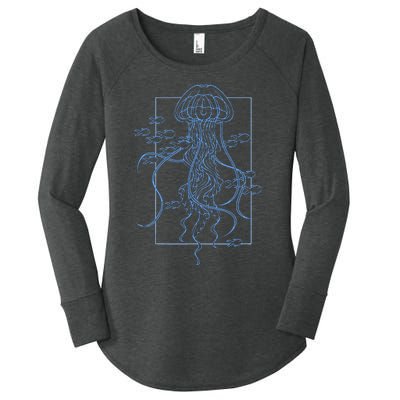 Jellyfish Graphic With Fishes In Sea Women's Perfect Tri Tunic Long Sleeve Shirt