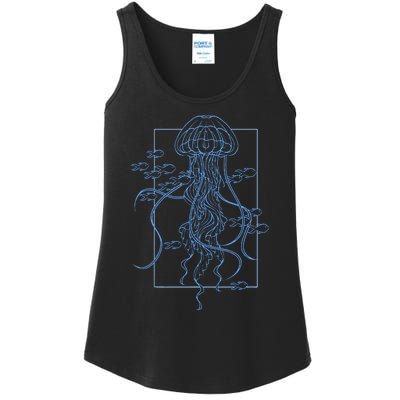 Jellyfish Graphic With Fishes In Sea Ladies Essential Tank