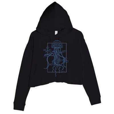 Jellyfish Graphic With Fishes In Sea Crop Fleece Hoodie