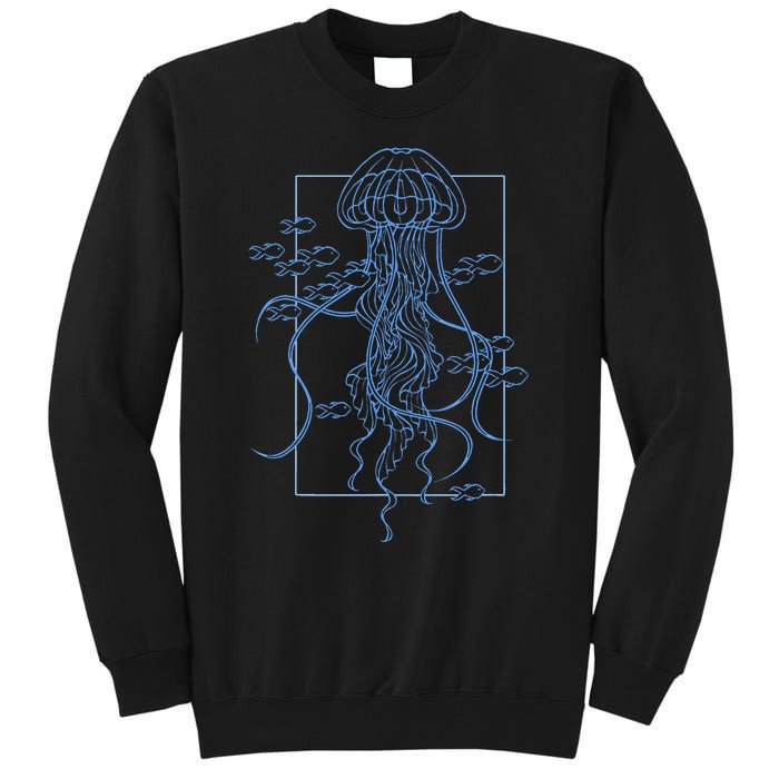 Jellyfish Graphic With Fishes In Sea Tall Sweatshirt