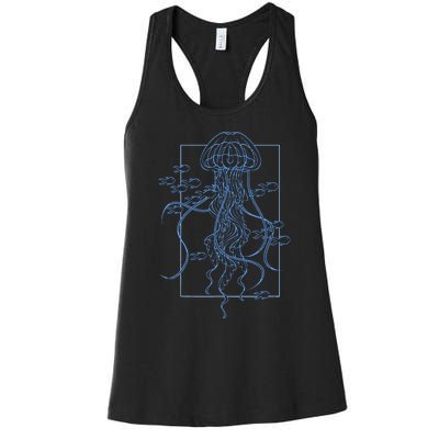 Jellyfish Graphic With Fishes In Sea Women's Racerback Tank