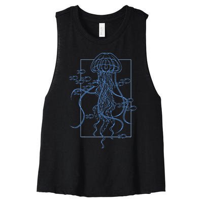 Jellyfish Graphic With Fishes In Sea Women's Racerback Cropped Tank