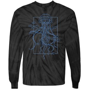 Jellyfish Graphic With Fishes In Sea Tie-Dye Long Sleeve Shirt