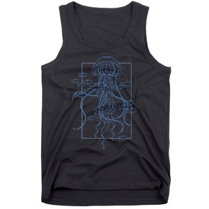 Jellyfish Graphic With Fishes In Sea Tank Top