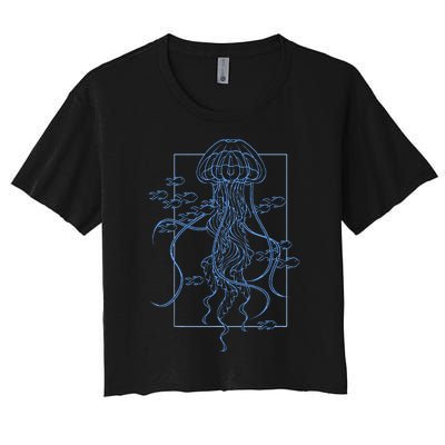 Jellyfish Graphic With Fishes In Sea Women's Crop Top Tee