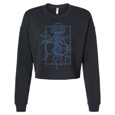 Jellyfish Graphic With Fishes In Sea Cropped Pullover Crew