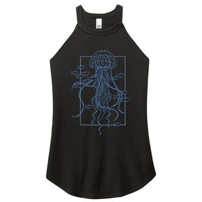 Jellyfish Graphic With Fishes In Sea Women’s Perfect Tri Rocker Tank