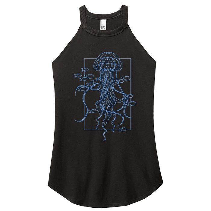 Jellyfish Graphic With Fishes In Sea Women's Perfect Tri Rocker Tank