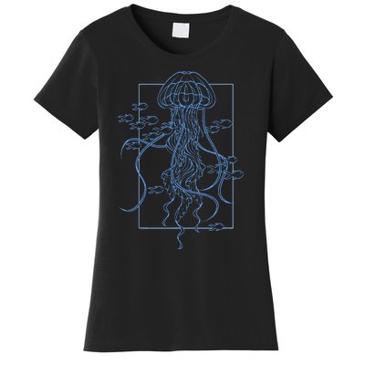 Jellyfish Graphic With Fishes In Sea Women's T-Shirt