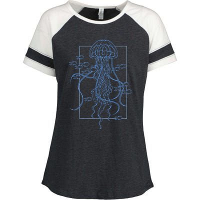 Jellyfish Graphic With Fishes In Sea Enza Ladies Jersey Colorblock Tee