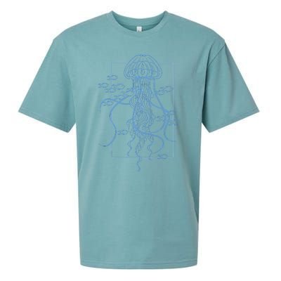 Jellyfish Graphic With Fishes In Sea Sueded Cloud Jersey T-Shirt