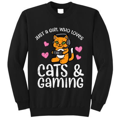 Just Girl Who Loves Cats Gaming Cute Gamer Wo Girl Sweatshirt