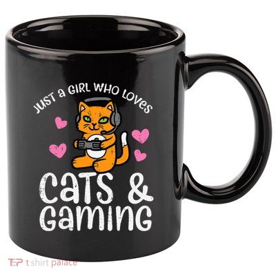 Just Girl Who Loves Cats Gaming Cute Gamer Wo Girl 11oz C Handle Ceramic Mug