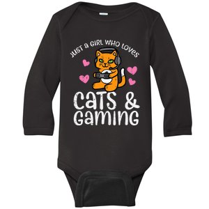 Just Girl Who Loves Cats Gaming Cute Gamer Wo Girl Baby Long Sleeve Bodysuit