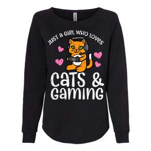 Just Girl Who Loves Cats Gaming Cute Gamer Wo Girl Womens California Wash Sweatshirt