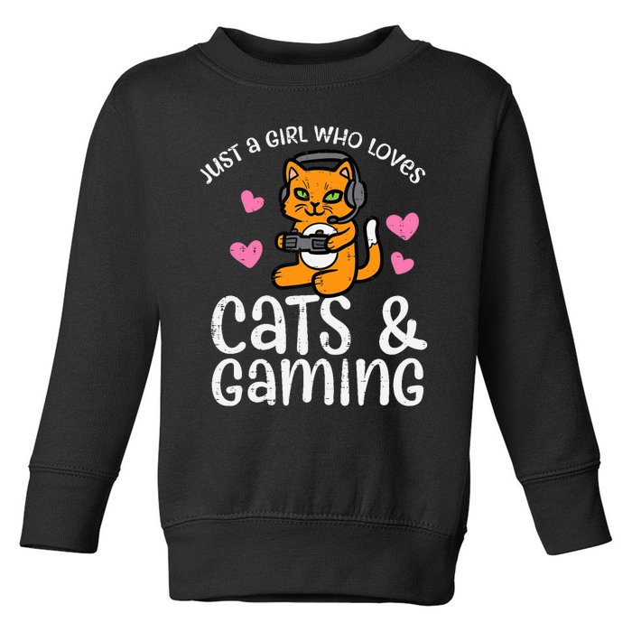 Just Girl Who Loves Cats Gaming Cute Gamer Wo Girl Toddler Sweatshirt