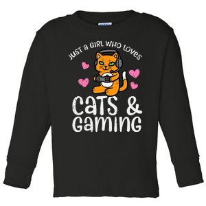 Just Girl Who Loves Cats Gaming Cute Gamer Wo Girl Toddler Long Sleeve Shirt